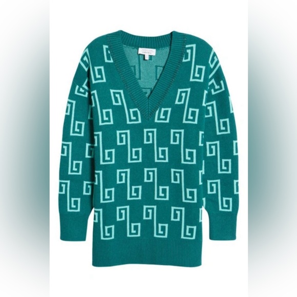 & Other Stories Oversize Jacquard Knit Wool Blend Sweater In Green Jaquard - Picture 4 of 12